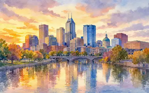 Aquarellgemälde der Skyline von Indianapolis symbolisiert Eli Lilly and Company, ISIN US5324571083, als dortiger Pharmakonzern - Foto: THN