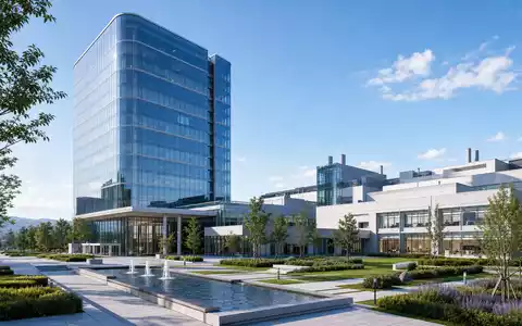 Architektur-Render eines modernen Firmencampus visualisiert Eli Lilly and Company, ISIN US5324571083, als globalen Pharmakonzern - Foto: THN