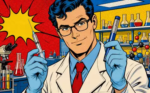 Pop-Art-Comicszene mit Wissenschaftler symbolisiert Eli Lilly and Company, ISIN US5324571083, kreativ im Pharmabereich humorvoll - Foto: THN