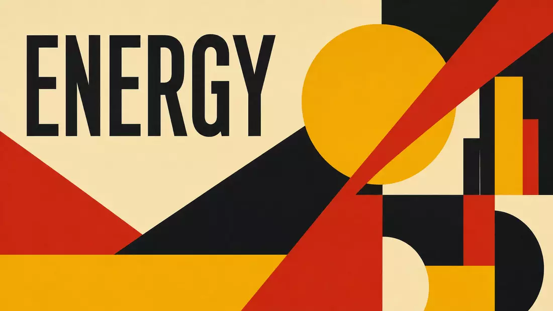 Geometrisches Bauhaus-Poster mit Kreisen, Dreiecken und dem Schriftzug ENERGY
