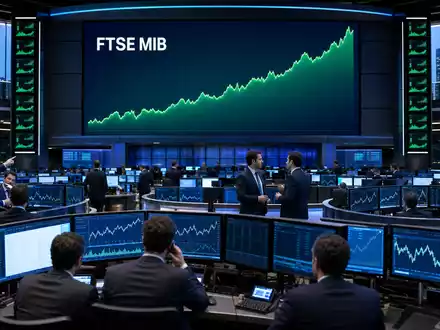 Börsen-Editorial-Foto vom Handelsraum in Mailand mit Energie-Charts illustriert Eni S.p.A. an der Börse, ISIN IT0003132476 - Foto: THN
