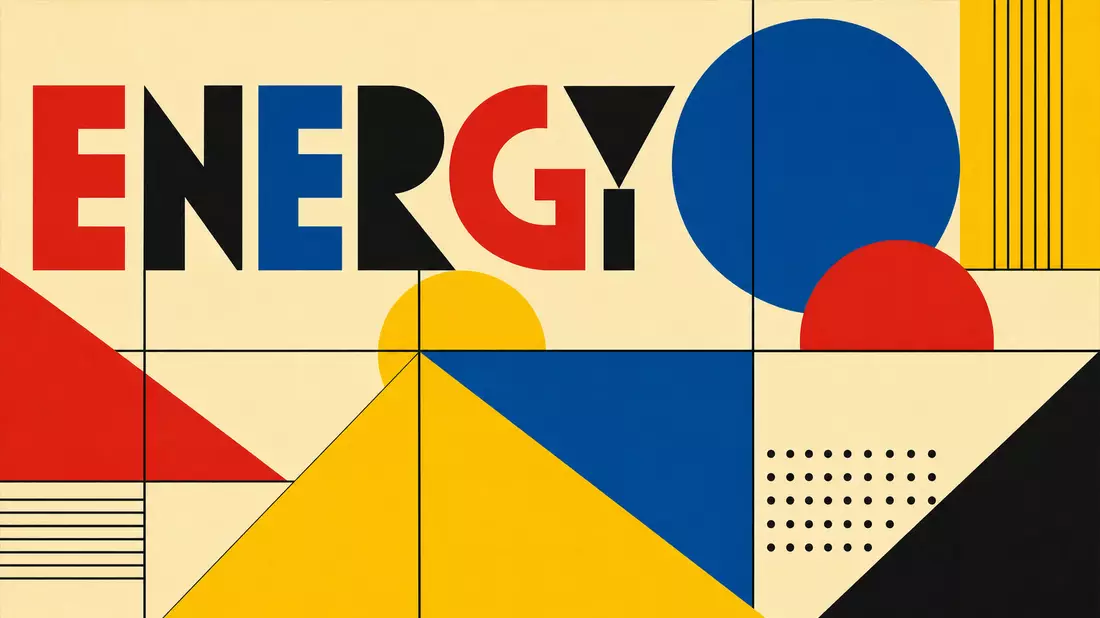 Geometrisches Bauhaus-Poster mit Kreisen, Dreiecken und dem Wort Energy