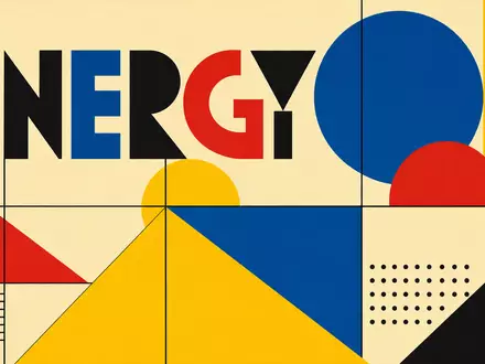 Bauhaus-Poster mit geometrischen Formen und Energy-Schriftzug steht symbolisch für Enel S.p.A., ISIN IT0003128367, im Energiesektor - Foto: THN