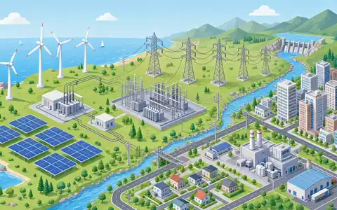 Isometrische 3D-Illustration der Energie-Wertschöpfungskette stellt die Geschäftsbereiche von Enel S.p.A., ISIN IT0003128367, dar - Foto: THN