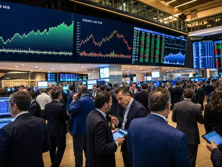 Börsen-Editorial mit FTSE-MIB-Charts auf Trading-Floor bezieht sich auf Enel S.p.A., ISIN IT0003128367 - Foto: THN