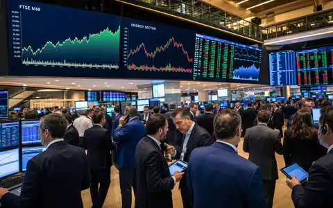 Börsen-Editorial mit FTSE-MIB-Charts auf Trading-Floor bezieht sich auf Enel S.p.A., ISIN IT0003128367 - Foto: THN