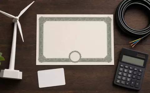 Flatlay mit Aktienzertifikat und ISIN-Karte veranschaulicht Investment-Charakter der Aktie E.ON SE DE000ENAG999 heute - Foto: THN