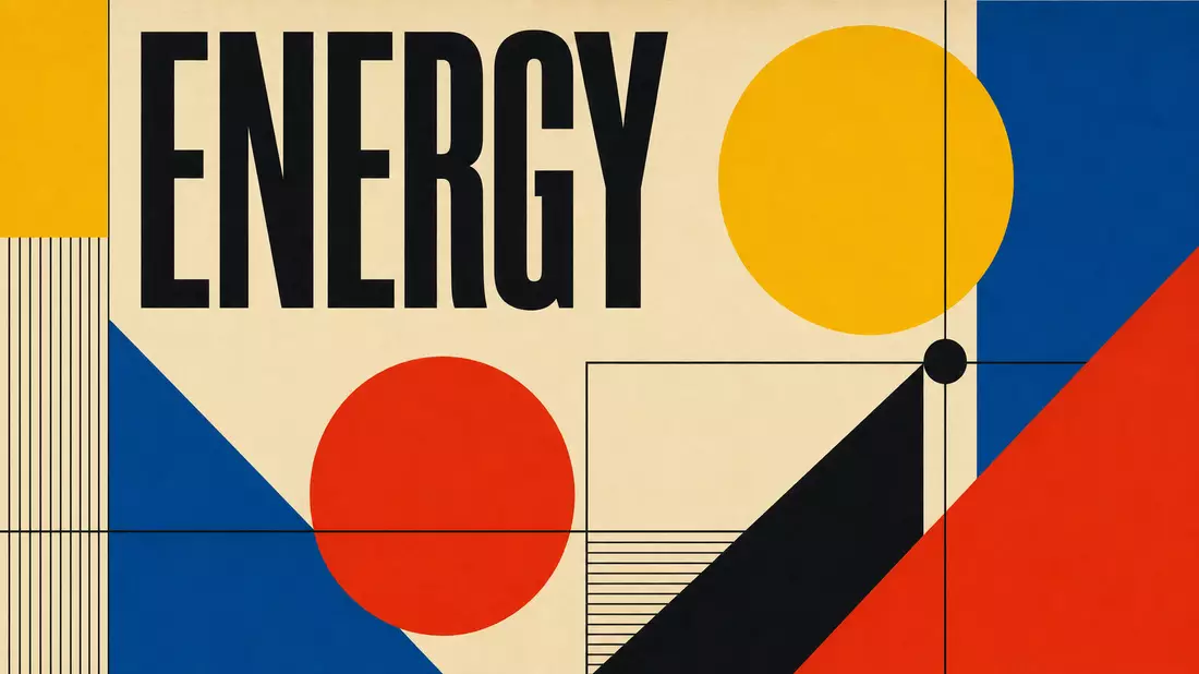 Bauhaus-Poster mit geometrischen Formen und dem Schriftzug ENERGY