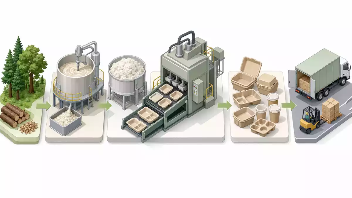 Isometrisches Diagramm der Verpackungs-Wertschöpfungskette, Huhtamäki Oyj