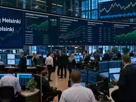 Trading-Floor-Editorial mit Sektor-Charts zeigt das Handelsumfeld von Huhtamäki Oyj (FI0009000459) an der Nasdaq Helsinki - Foto: THN