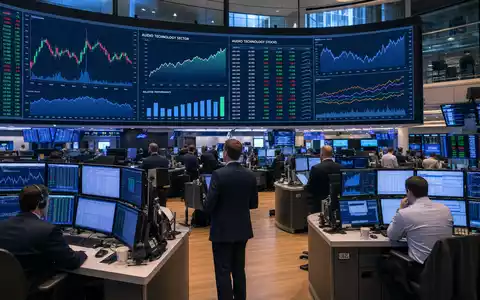 GN Store Nord A/S (DK0010272632) notiert an Nasdaq Copenhagen, dargestellt als Handelsraum mit Audiotechnologie-Charts - Foto: THN