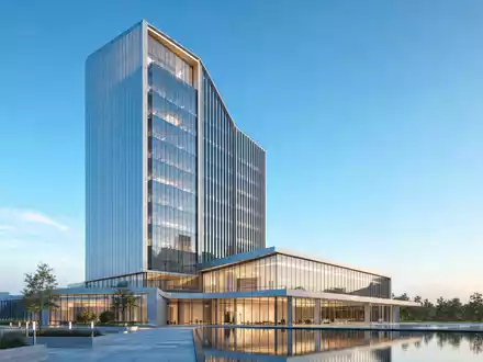 Architektur-Render eines modernen Bankhochhauses symbolisiert Jyske Bank A/S DK0010307958 im skandinavischen Design - Foto: THN