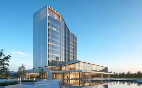 Architektur-Render eines modernen Bankhochhauses symbolisiert Jyske Bank A/S DK0010307958 im skandinavischen Design - Foto: THN