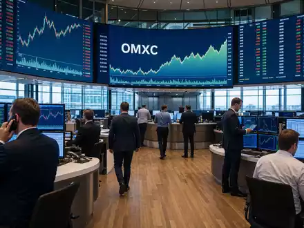 Börsen-Editorial zeigt Handelsraum der Nasdaq Kopenhagen wo Jyske Bank A/S DK0010307958 notiert wird - Foto: THN