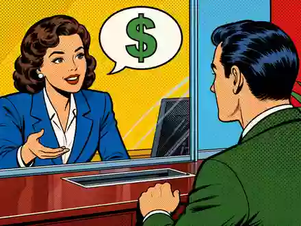 Pop-Art-Comic zeigt Bankschalterszene und symbolisiert kundennahes Geschäft der Jyske Bank A/S DK0010307958 - Foto: THN