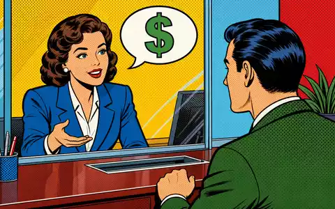 Pop-Art-Comic zeigt Bankschalterszene und symbolisiert kundennahes Geschäft der Jyske Bank A/S DK0010307958 - Foto: THN