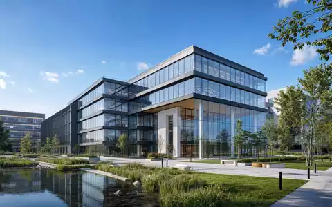 Topdanmark A/S (ISIN DK0060477503) Architektur-Render zeigt modernes Glas-Bürogebäude mit skandinavischem Design in Ballerup - Foto: THN