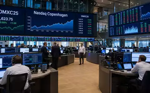 Topdanmark A/S (ISIN DK0060477503) Börsen-Editorial zeigt Trading-Floor mit Bildschirmen zu Nasdaq Copenhagen und OMXC25 - Foto: THN