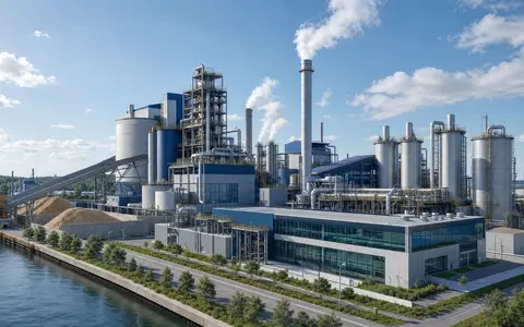 Architektur-Render einer industriellen Zellstoffanlage repräsentiert Valmet Oyj, ISIN FI4000074984, notiert an der Nasdaq Helsinki Börse - Foto: THN