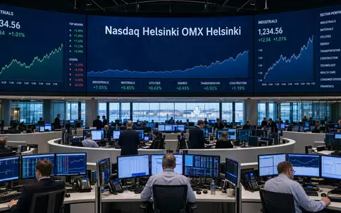 Börsen-Editorial mit Handelsraum und Industrie-Charts repräsentiert Valmet Oyj, ISIN FI4000074984, gelistet an Nasdaq Helsinki OMX - Foto: THN