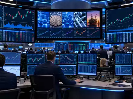 Börsen-Editorial mit Trading-Floor und Chemie-Charts stellt die Aktie von LyondellBasell dar, gehandelt unter ISIN NL0009434992 - Foto: THN