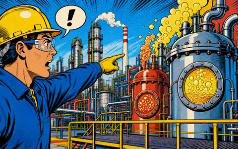 Farbenfrohe Pop-Art-Comic-Szene eines Chemiewerks visualisiert humorvoll die Branche von LyondellBasell mit der ISIN NL0009434992 - Foto: THN
