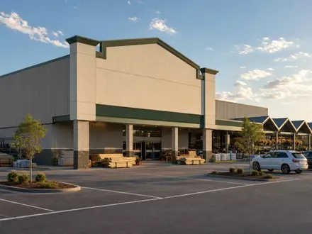 Fotorealistische Außenansicht eines Baumarkts repräsentiert Lowe's Companies mit der ISIN US5486611073 im Einzelhandel - Foto: THN