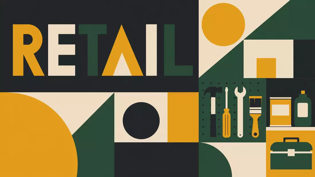 Bauhaus-Poster mit geometrischen Formen und Werkzeugsymbolen in Gelb, Grün und Schwarz