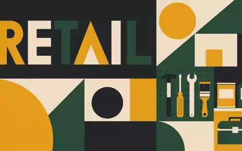 Geometrisches Bauhaus-Poster mit Werkzeug-Symbolen visualisiert stilisiert die Branche von Lowe's Companies, ISIN US5486611073, im Einzelhandel - Foto: THN