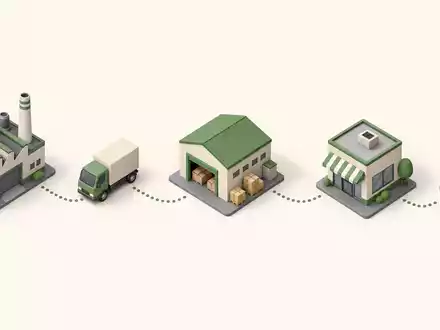 Isometrisches 3D-Diagramm stellt Lieferkette und Vertrieb dar, passend zum GeschÀftsmodell von Lowe's Companies, ISIN US5486611073 - Foto: THN