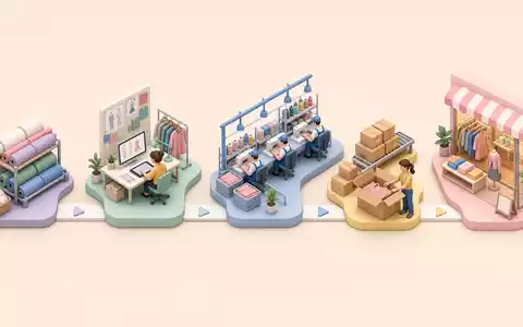 Isometrisches 3D-Diagramm der Wertschöpfungskette veranschaulicht Produktionsprozesse eines Unternehmens wie Lululemon Athletica, ISIN CA5500211090 - Foto: THN