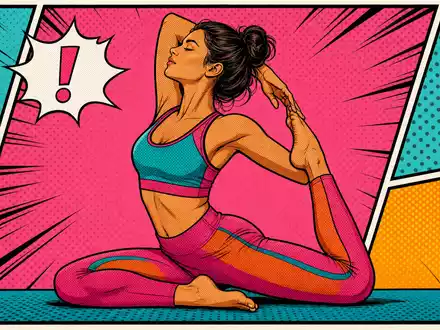 Farbenfrohe Pop-Art-Comicszene mit Yoga-Pose passt zum KerngeschÀft von Lululemon Athletica, Aktie mit ISIN CA5500211090 - Foto: THN