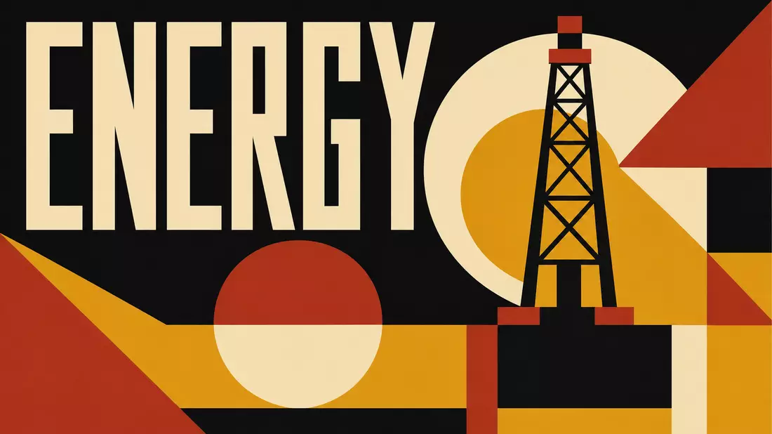 Bauhaus-Poster mit Bohrturm und Schriftzug ENERGY, gestaltet für Marathon Oil
