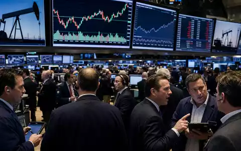 Marathon Oil (US5658491064): Börsen-Editorial zeigt Trading-Floor der NYSE mit Energiesektor-Charts und Öl-Kursverläufen auf großen Bildschirmen - Foto: THN