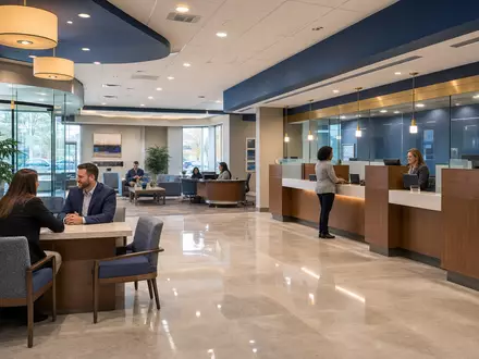 M&T Bank zeigt eine moderne Bankfiliale mit Kundenschaltern und Beratungsbereich in Buffalo ISIN US55261F1049 - Foto: THN