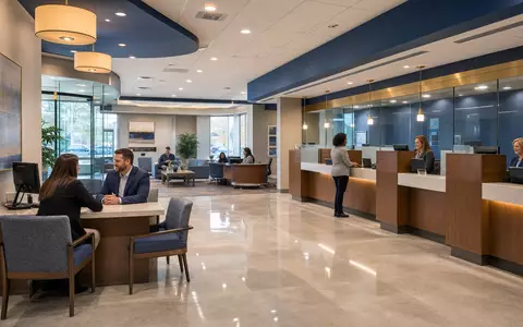 M&T Bank zeigt eine moderne Bankfiliale mit Kundenschaltern und Beratungsbereich in Buffalo ISIN US55261F1049 - Foto: THN