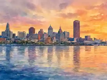 M&T Bank Heimatstadt Buffalo am Lake Erie Ufer als farbige Aquarellmalerei dargestellt ISIN US55261F1049 - Foto: THN