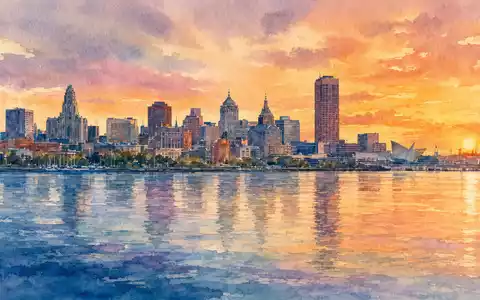 M&T Bank Heimatstadt Buffalo am Lake Erie Ufer als farbige Aquarellmalerei dargestellt ISIN US55261F1049 - Foto: THN