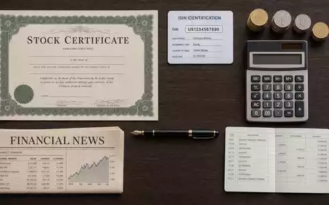 M&T Bank Flatlay mit Aktienzertifikat ISIN Karte Muenzen und Finanzdokumenten arrangiert ISIN US55261F1049 - Foto: THN