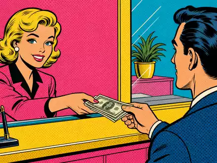 M&T Bank Bankgeschaeft als bunte Retro Pop Art Comic Szene mit Kassenschalter dargestellt ISIN US55261F1049 - Foto: THN