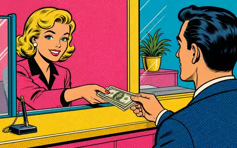 M&T Bank Bankgeschaeft als bunte Retro Pop Art Comic Szene mit Kassenschalter dargestellt ISIN US55261F1049 - Foto: THN