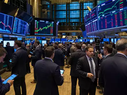 Marsh & McLennan (ISIN US5717481023) gezeigt auf einem Börsen-Editorialfoto des NYSE-Handelsparketts mit Sektor-Charts - Foto: THN