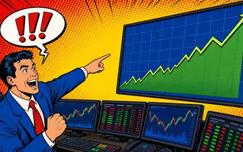 Pop-Art-Comicszene eines jubelnden Traders vor steigendem Kurs-Chart, farbenfroh gestaltet für MarketAxess (ISIN US57060D1081) - Foto: THN