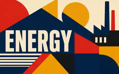 Marathon Petroleum US56585A1025 als geometrisches Bauhaus-Poster mit buntem Sektor-Schriftzug ENERGY und Fabriksilhouette - Foto: THN