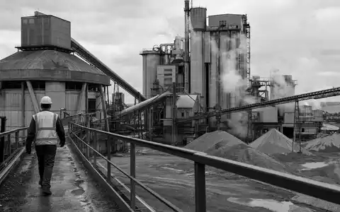 Martin Marietta Materials (US5732841060) zeigt sich hier als dokumentarische Schwarzweiß-Reportage einer großen Zementanlage bei Nebel - Foto: THN