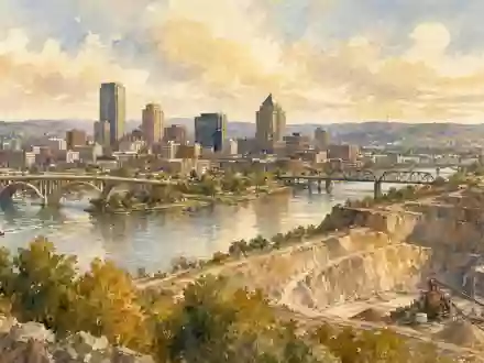 Martin Marietta Materials (US5732841060) inspiriert dieses Aquarell einer ruhigen Stadt nahe einem Steinbruchgebiet am Fluss - Foto: THN