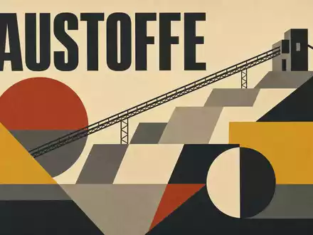 Martin Marietta Materials (US5732841060) als farbenfrohes Bauhaus-Poster mit geometrischen Formen und dem Branchentext BAUSTOFFE dargestellt - Foto: THN