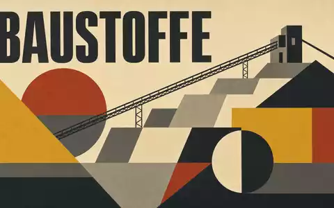 Martin Marietta Materials (US5732841060) als farbenfrohes Bauhaus-Poster mit geometrischen Formen und dem Branchentext BAUSTOFFE dargestellt - Foto: THN