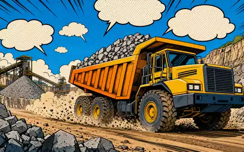 Martin Marietta Materials (US5732841060) als farbenfrohe Pop-Art-Comic-Szene einer belebten Steinbruch-Baustelle mit Lastwagen - Foto: THN