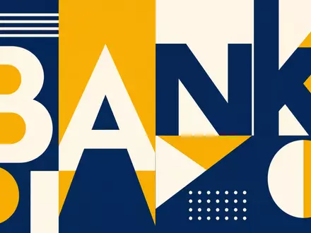 Geometrisches Bauhaus-Poster mit dem Wort BANK, ein Sinnbild für Danske Bank A/S, ISIN DK0010274414 - Foto: THN